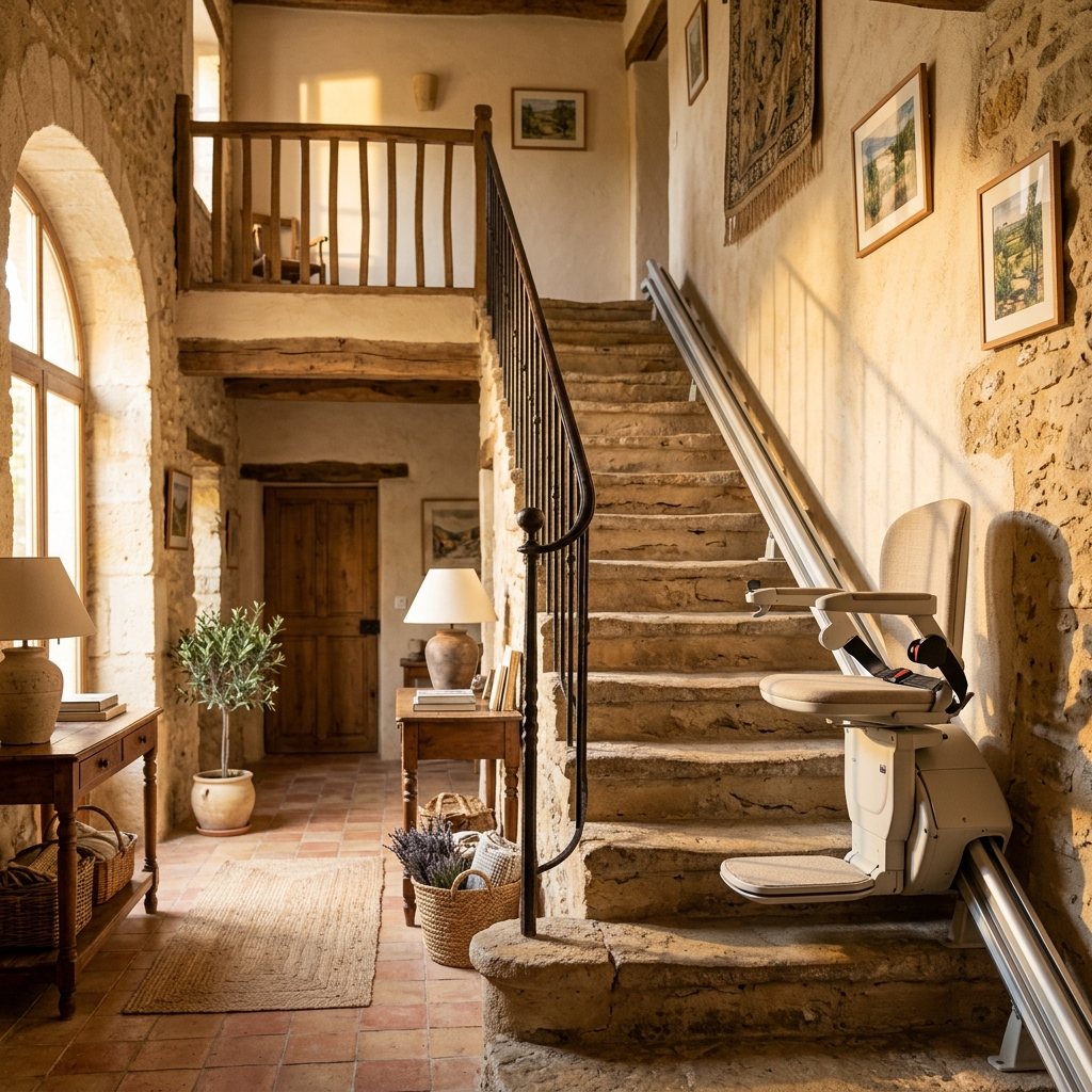 Maison charentaise et monte-escalier : S'adapter aux escaliers anciens en bois et en pierre